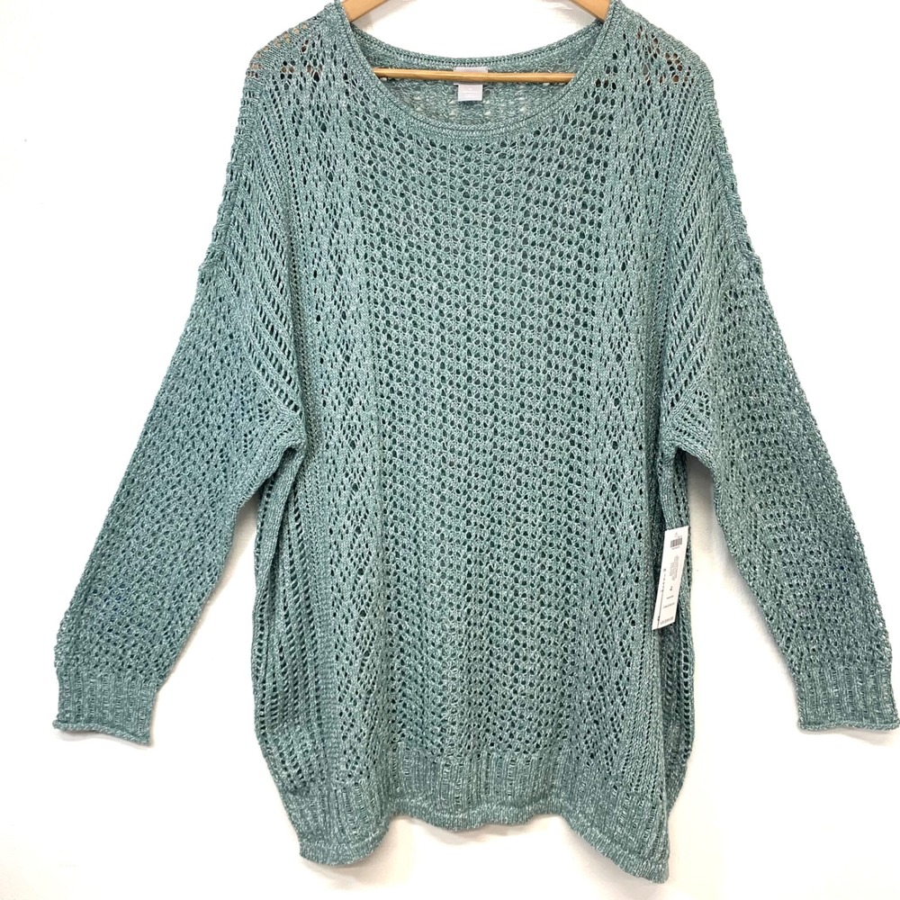 Chicos Open Knit  Pullover Sweater Sage Green Long Sleeve New  Size 4 US  XXL